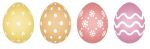 Grafik mit vier pastellfarbenen Ostereiern