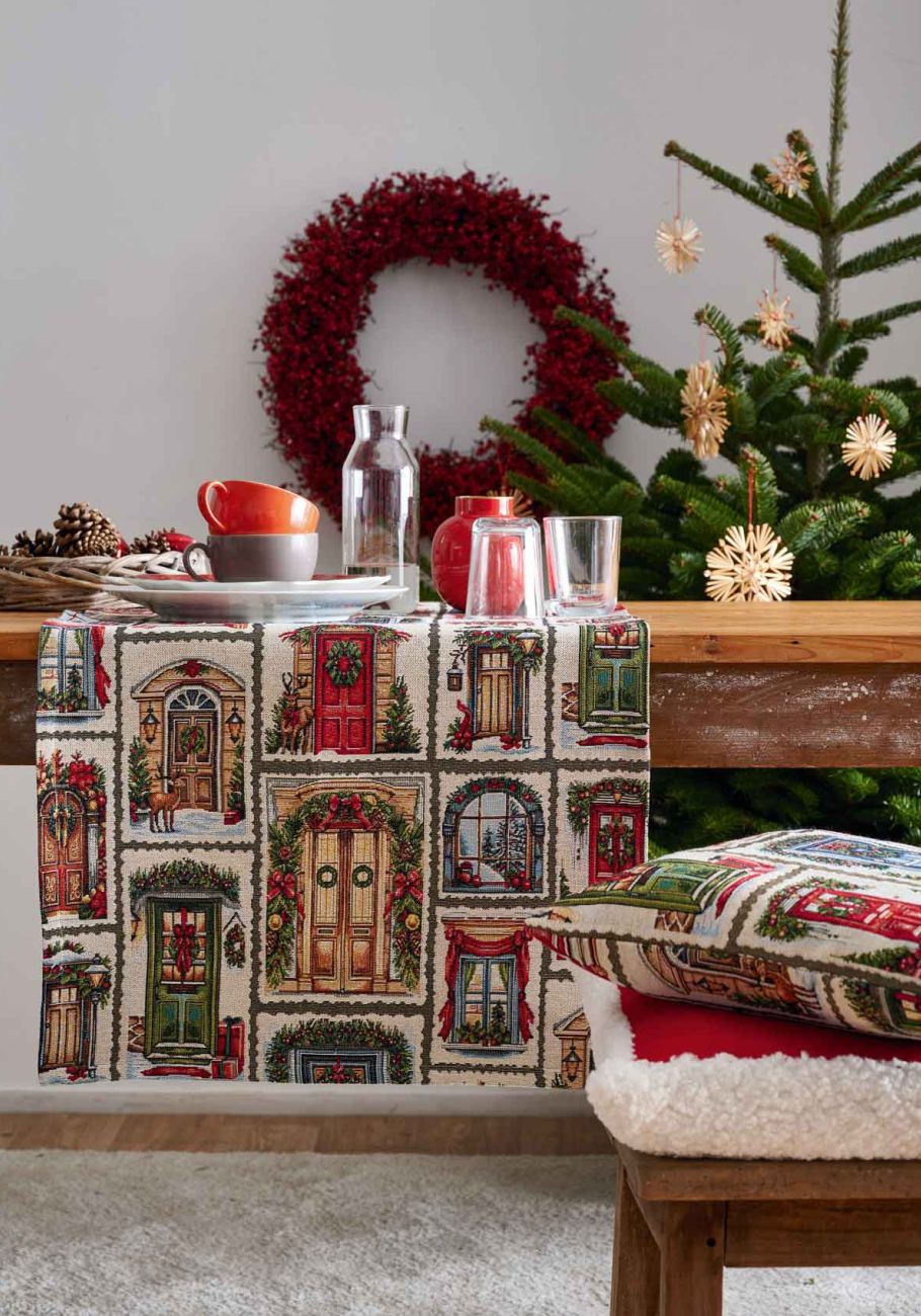 Tischläufer und Kissen mit Weihnachtsmotiven