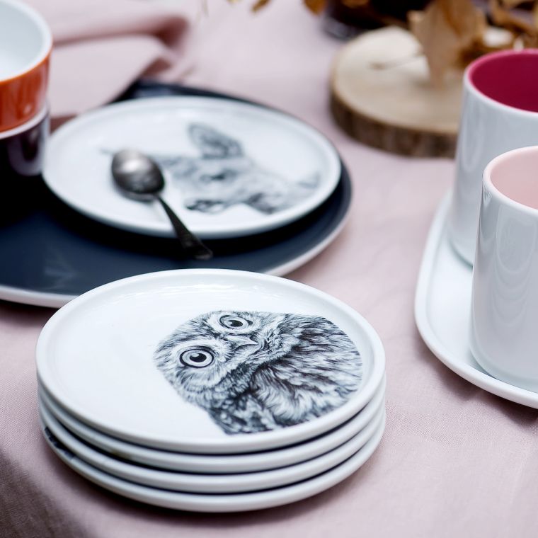 Teller mit Motiv Eule und Reh