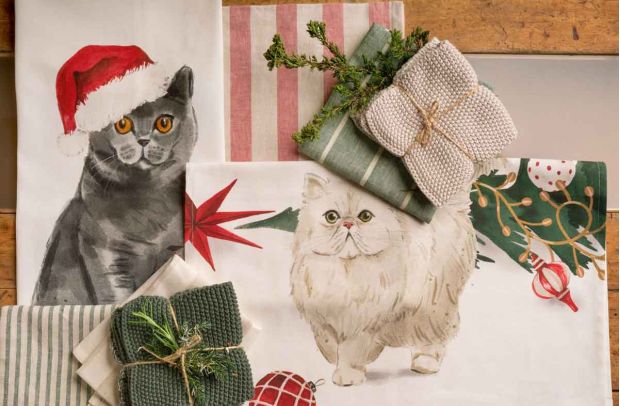Tischläufer und Küchentücher mit Katzenmotiven